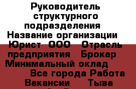 Руководитель структурного подразделения › Название организации ­ Юрист, ООО › Отрасль предприятия ­ Брокер › Минимальный оклад ­ 100 000 - Все города Работа » Вакансии   . Тыва респ.,Ак-Довурак г.